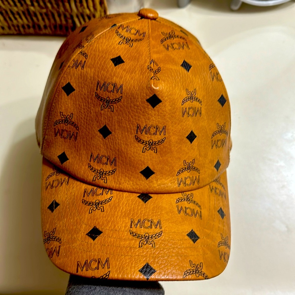 Men’s/women’s MCM hat one size fits all adjustable cognac color 100%  leather